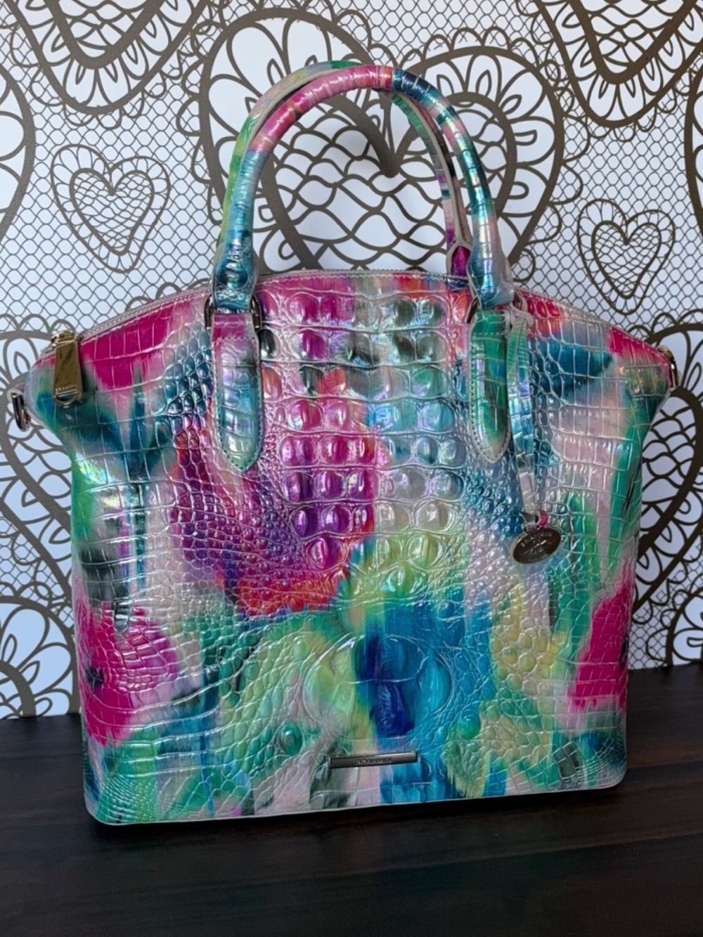 FIRM $ Brahmin Large Duxbury Melbourne IMPRESSION WATERCOLOR Satchel NWT - Picture 7 of 14